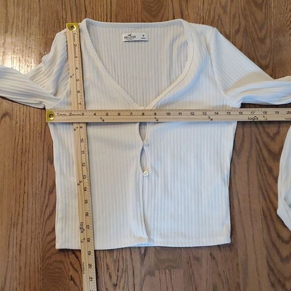 HOLLISTER RIBBED KNIT FAUX CARDIGAN CREAM IVORY OFF-WHITE SIZE MEDIUM 90s Y2K - Picture 9 of 9